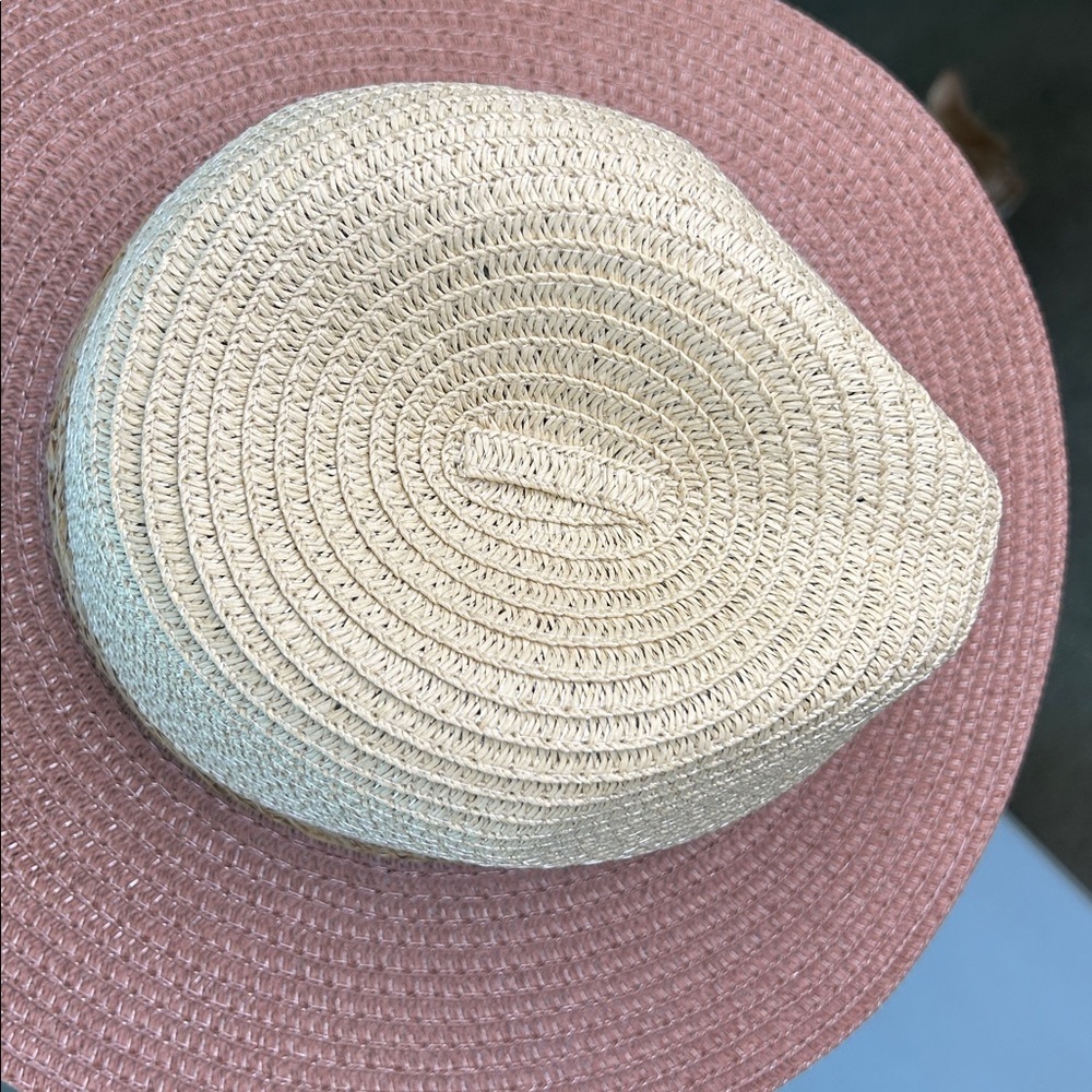 Woven Two-Tone Straw Sun Hat - Natural & Brown - Picture 6 of 6